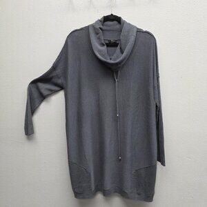 Cupio Sweater Womens Medium Gray Cowl Neck Knit Tunic Pockets Long Sleeve